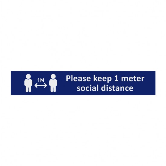 Covid-19 Floor Sticker Please keep 1 meter social distance 30x5cm Dark Blue 3pcs